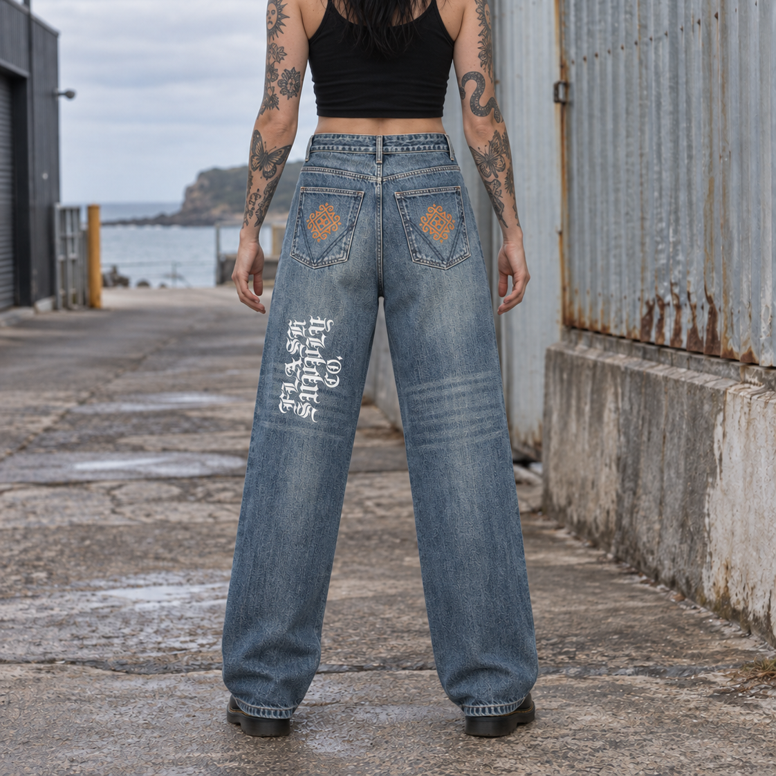 Half-Tone Horror Ritual Vintage-Wash Jeans — Nathan Murphy x Flash Supply Co.