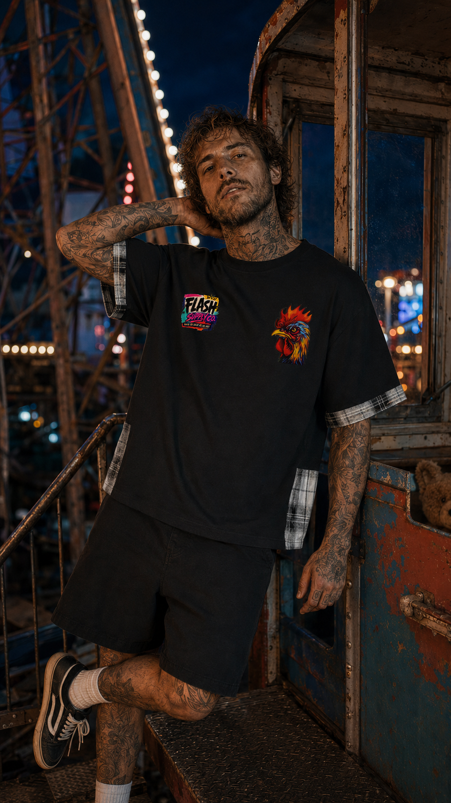 Early Riser Plaid-Panel T-Shirt — Thalo Halo x Flash Supply Co.