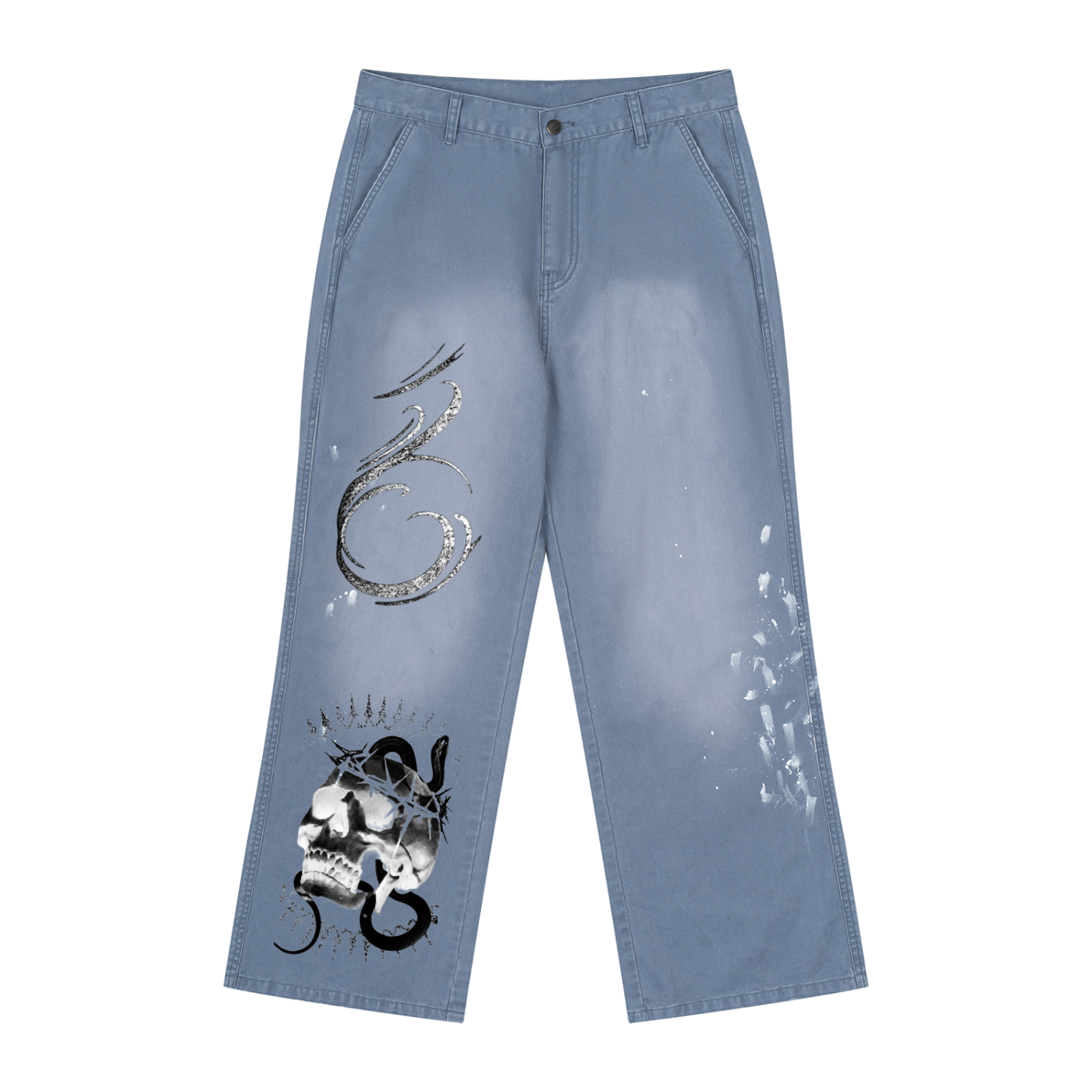 Crowned in Chaos Vintage-Wash Splatter Jeans — Amy.tattooer x Flash Supply Co.