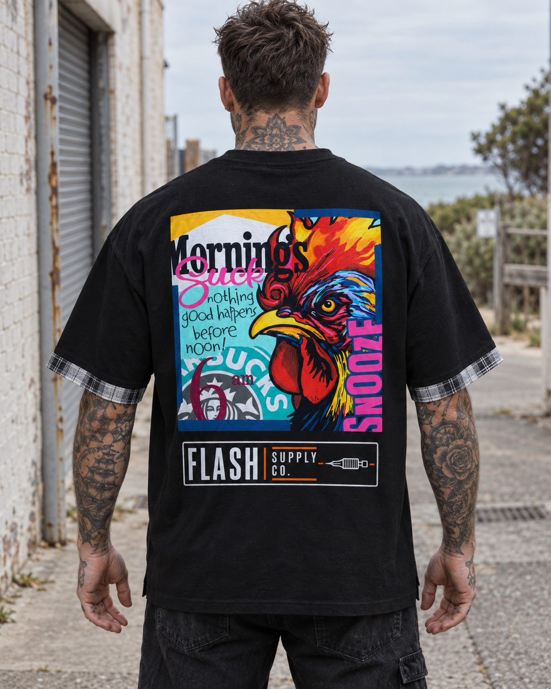 Early Riser Plaid-Panel T-Shirt — Thalo Halo x Flash Supply Co.