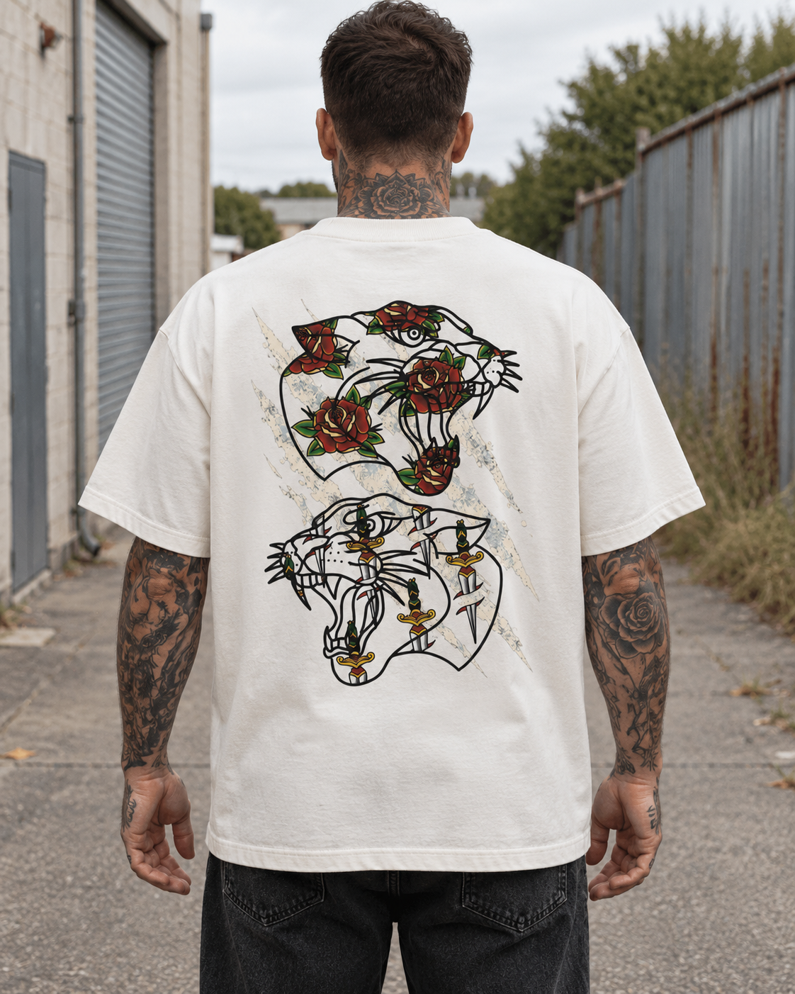 Double Fang Vintage-Wash Drop-Shoulder T-Shirt — Beardy x Flash Supply Co.
