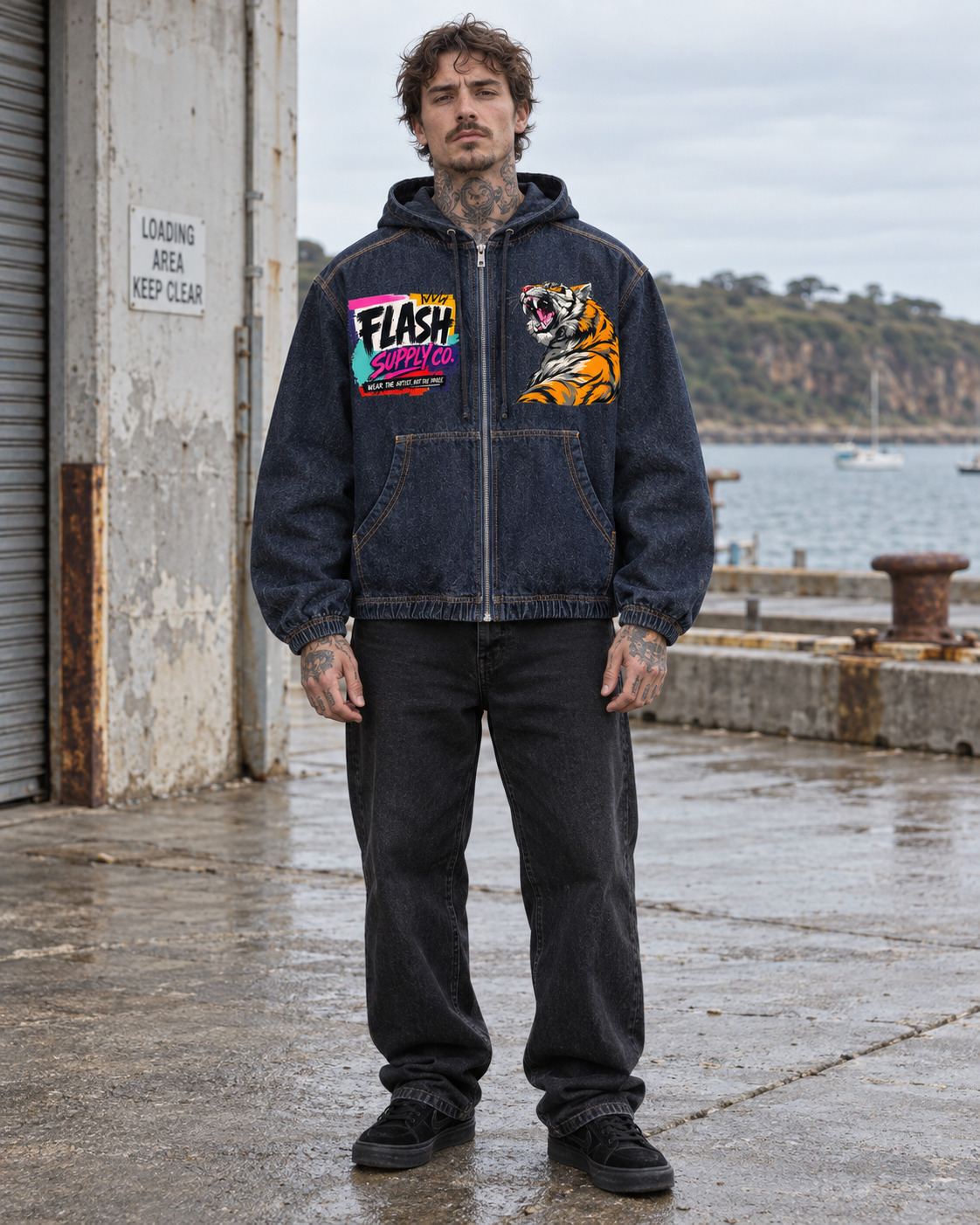 Cereal Killer Vintage-Wash Hooded Denim Jacket — Thalo Halo x Flash Supply Co.