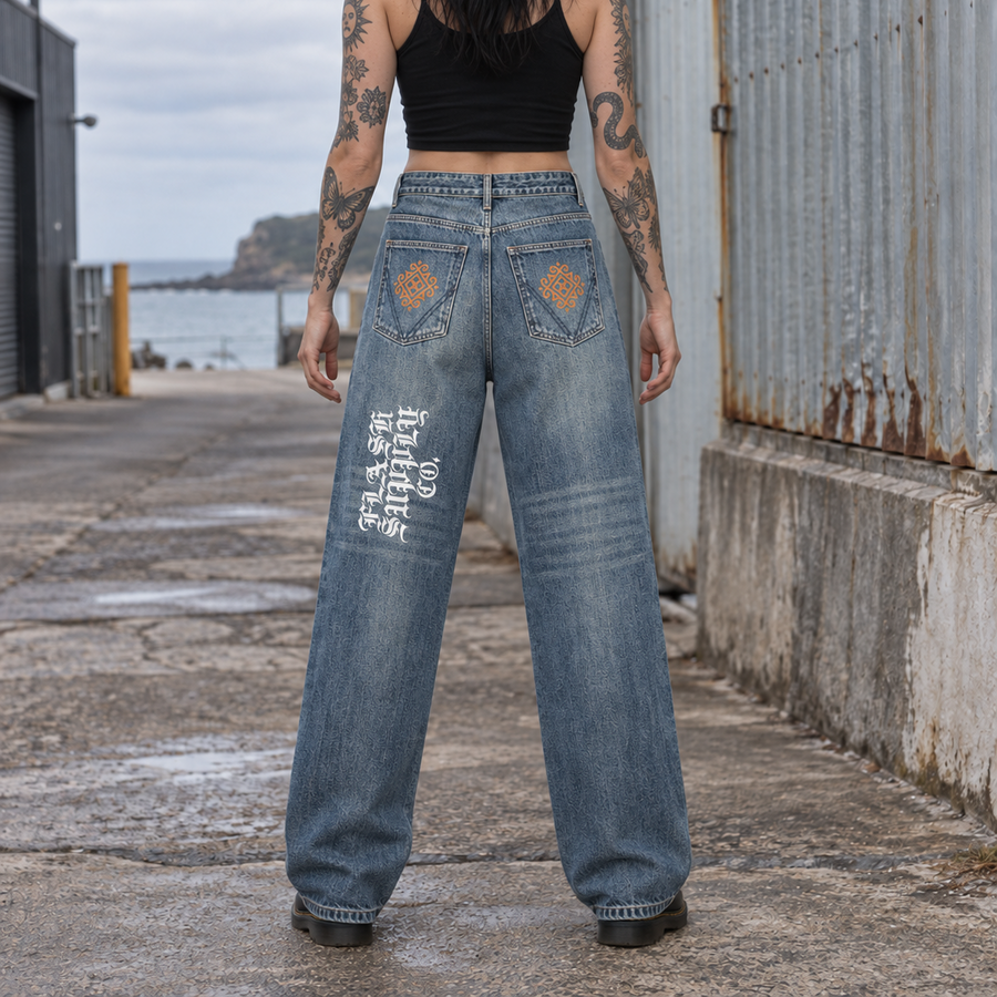 Half-Tone Horror Ritual Vintage-Wash Jeans — Nathan Murphy x Flash Supply Co.