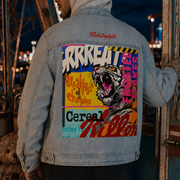 Cereal Killer Vintage-Wash Zip Denim Jacket — Thalo Halo x Flash Supply Co.