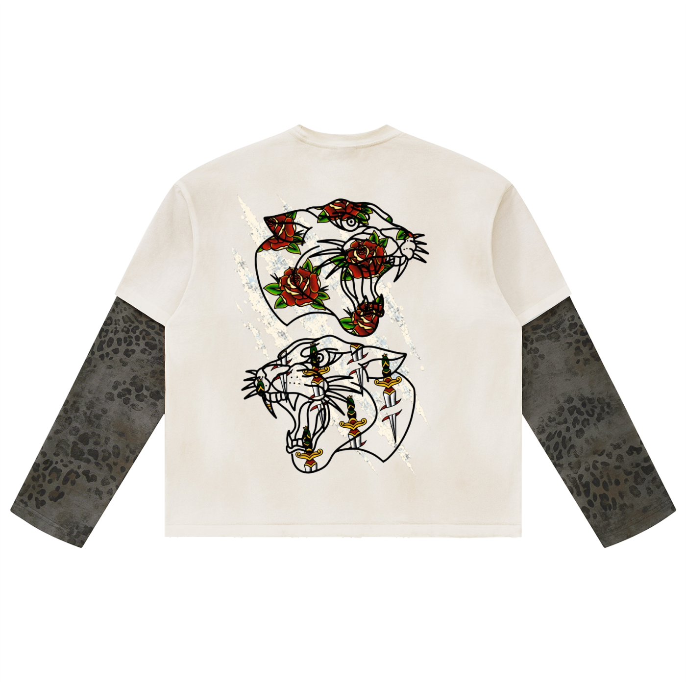 Double Fang Leopard-Sleeve Layered T-Shirt — Beardy x Flash Supply Co.