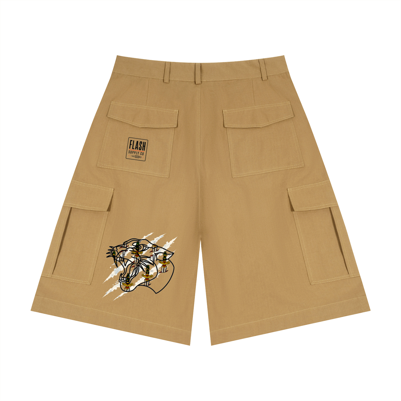 Double Fang Woven Cargo Shorts — Beardy x Flash Supply Co.