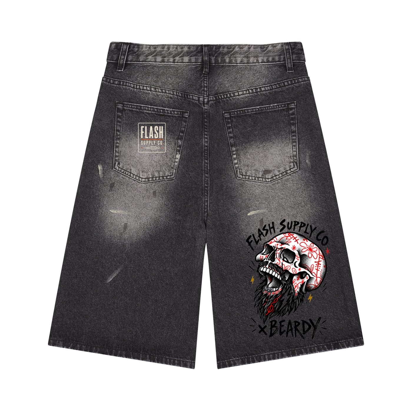 Double Fang Vintage-Wash Denim Shorts — Beardy x Flash Supply Co.