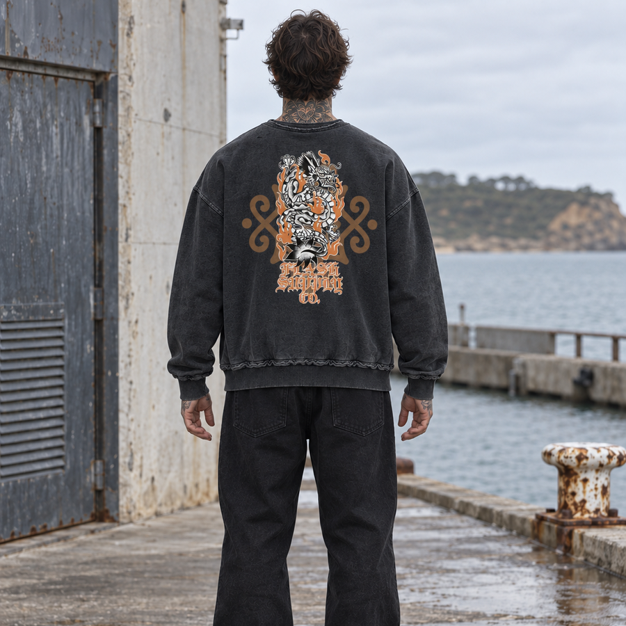 Half-Tone Horror Ritual Raw-Edge Crewneck — Nathan Murphy x Flash Supply Co.