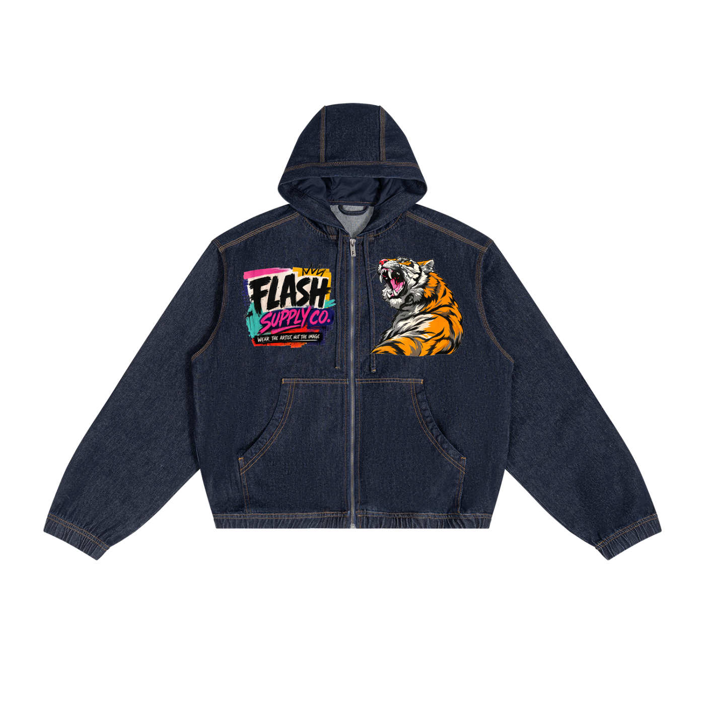 Cereal Killer Vintage-Wash Hooded Denim Jacket — Thalo Halo x Flash Supply Co.