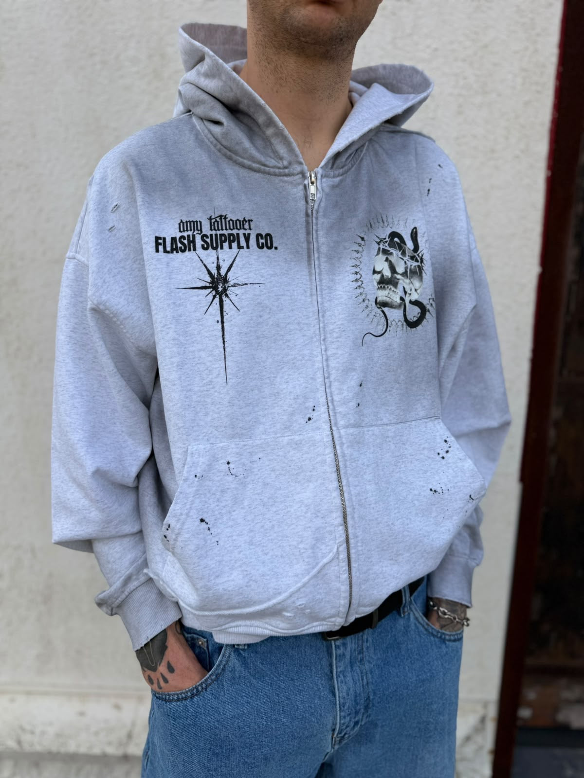 Crowned in Chaos Sun-Faded Zip Hoodie — Amy.tattooer x Flash Supply Co.