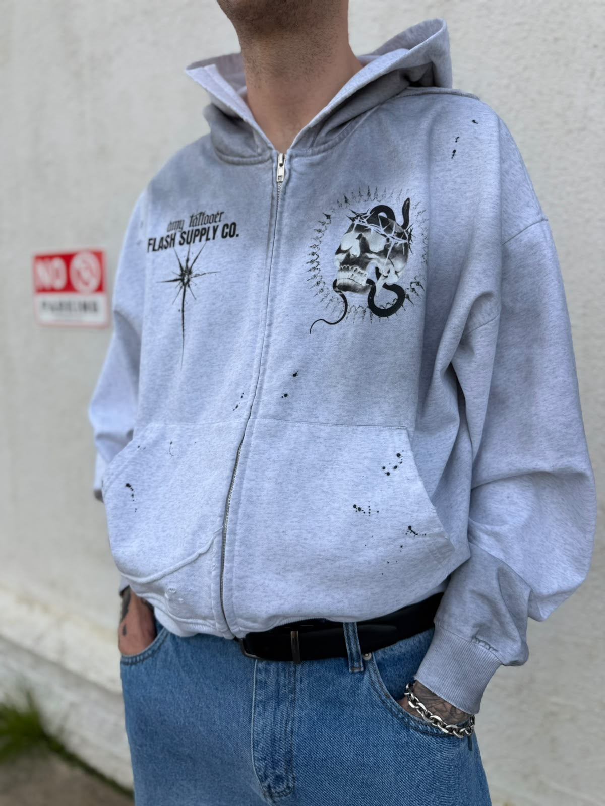 Crowned in Chaos Sun-Faded Zip Hoodie — Amy.tattooer x Flash Supply Co.