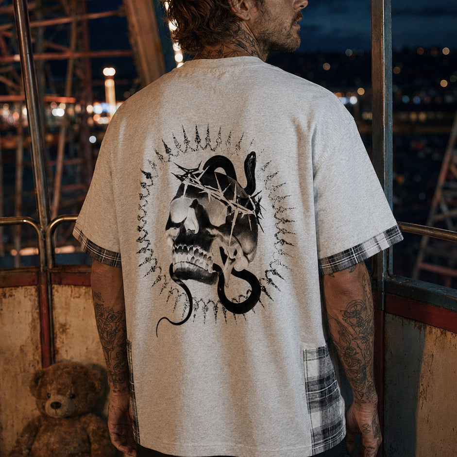 Crowned in Chaos Plaid-Panel Oversized Tee — Amy.tattooer x Flash Supply Co.