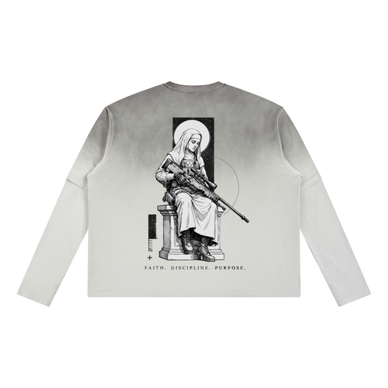 NUN WITH A GUN PT. 1 VINTAGE LAYERED TEE · WHITEBLACKINKART