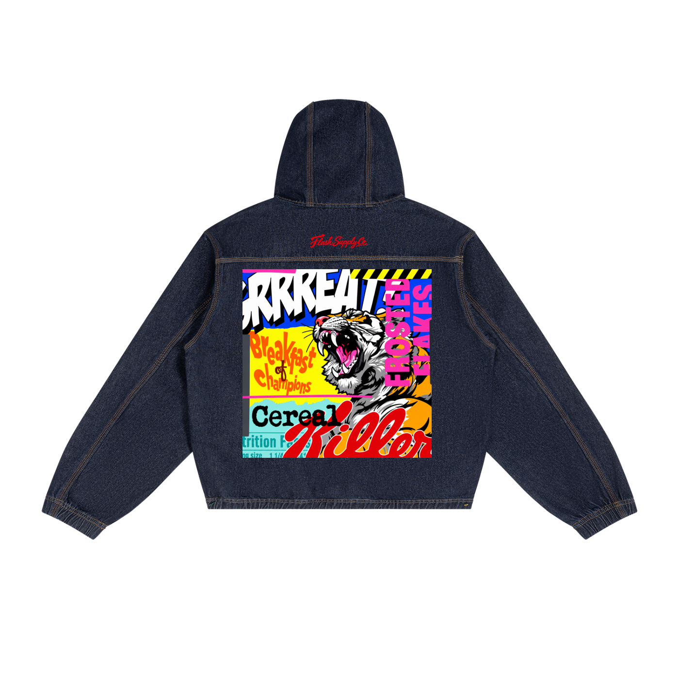 Cereal Killer Vintage-Wash Hooded Denim Jacket — Thalo Halo x Flash Supply Co.