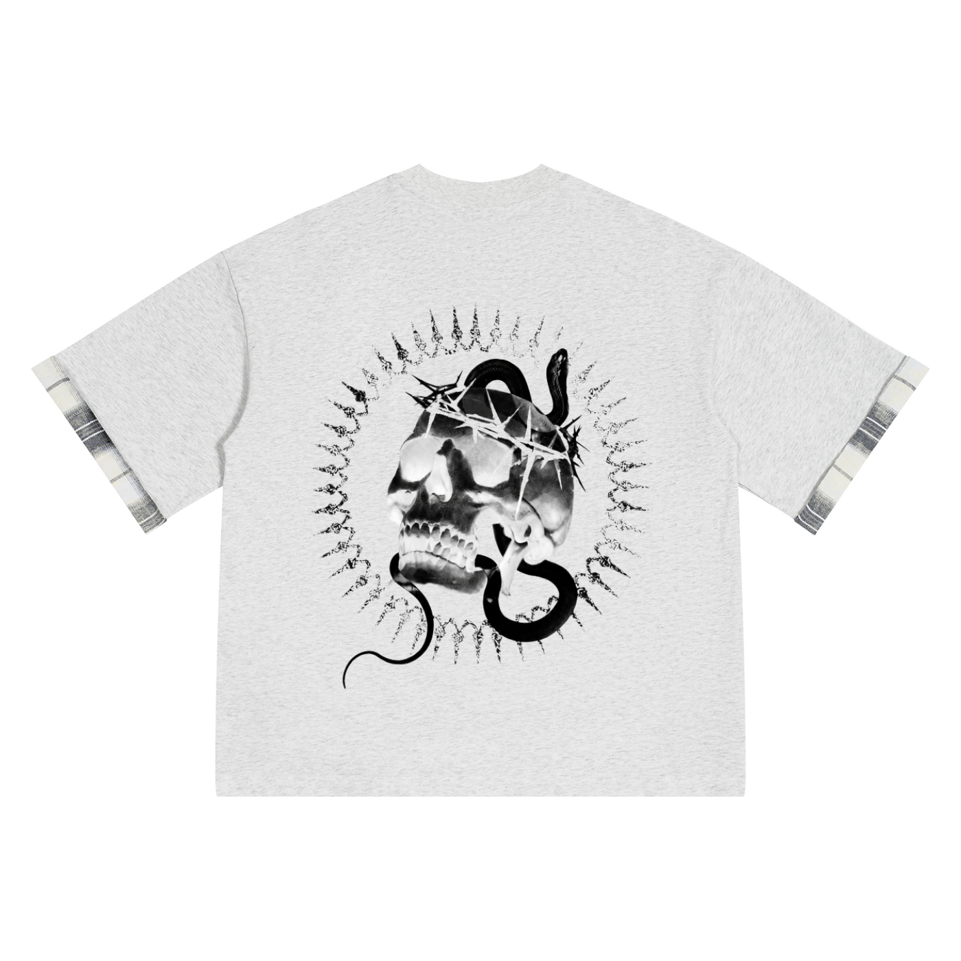 Crowned in Chaos Plaid-Panel Oversized Tee — Amy.tattooer x Flash Supply Co.