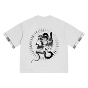 Crowned in Chaos Plaid-Panel Oversized Tee — Amy.tattooer x Flash Supply Co.