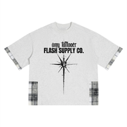 Crowned in Chaos Plaid-Panel Oversized Tee — Amy.tattooer x Flash Supply Co.