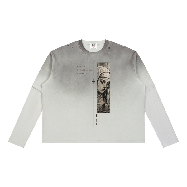 NUN WITH A GUN PT. 1 VINTAGE LAYERED TEE · WHITEBLACKINKART
