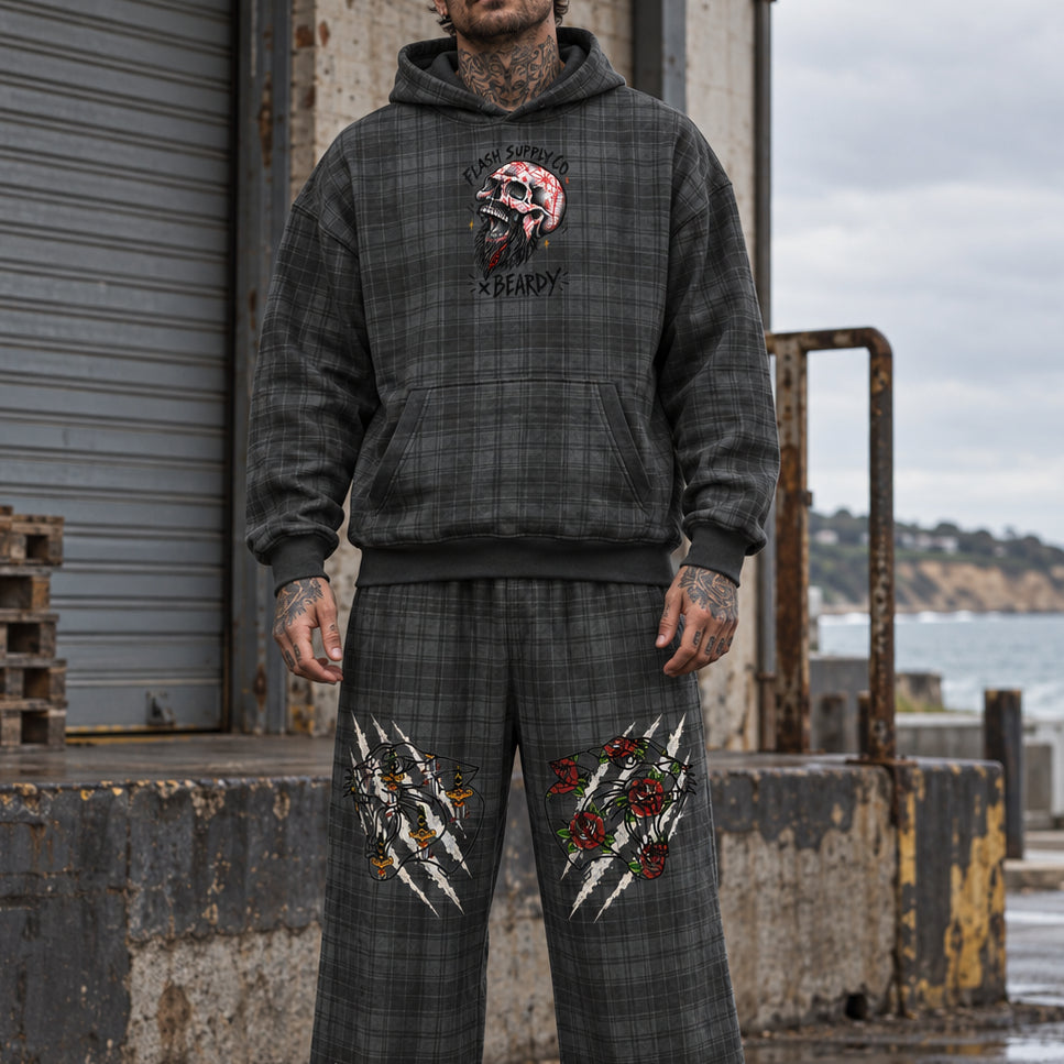Double Fang Plaid Tracksuit Set — Beardy x Flash Supply Co.