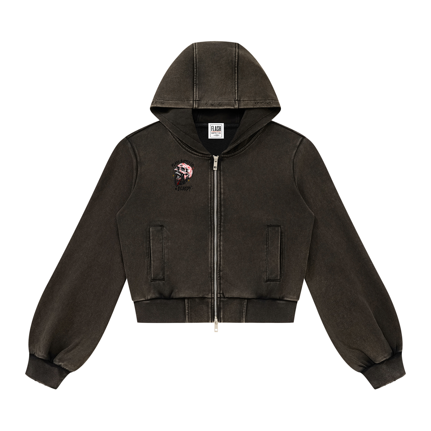 Marked in Motion Vintage-Wash Cropped Zip Hoodie — Beardy x Flash Supply Co.