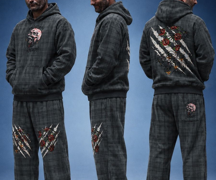 Double Fang Plaid Tracksuit Set — Beardy x Flash Supply Co.