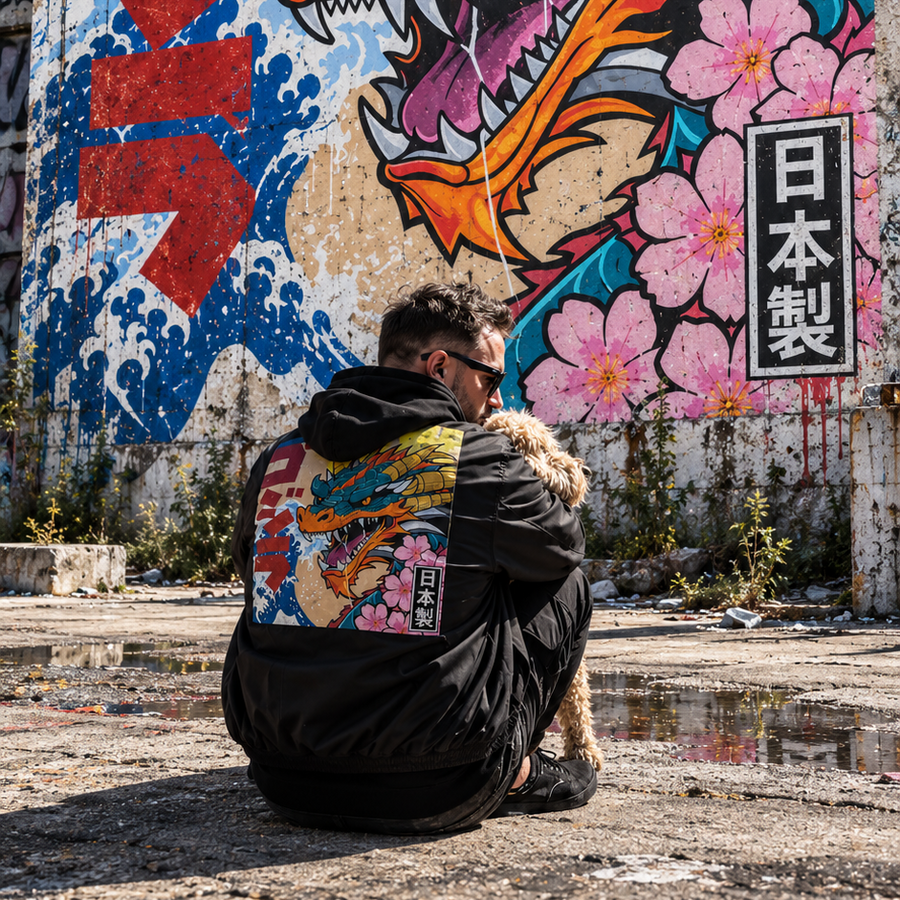 Neon Ronin Stand-Collar Bomber Jacket — Thalo Halo x Flash Supply Co.