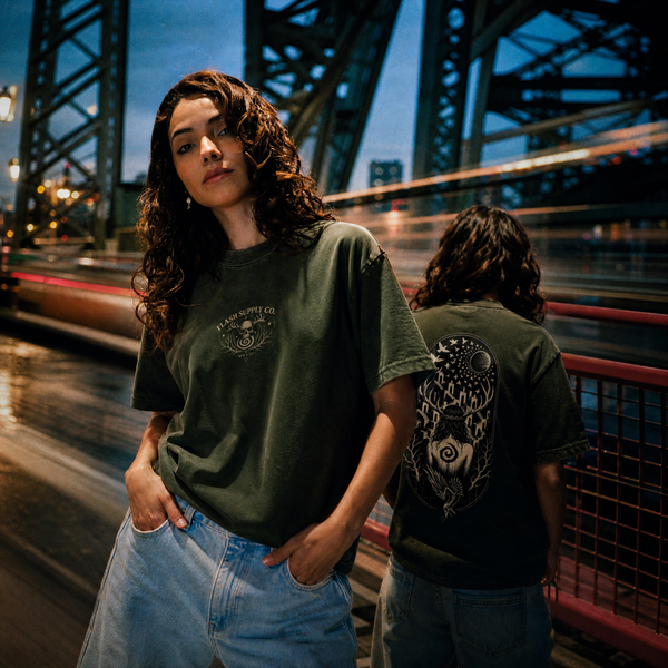 Flash Supply Co. — Flat Circle Goddess Tiger Stripe Tee | Art by Desmond Fletcher