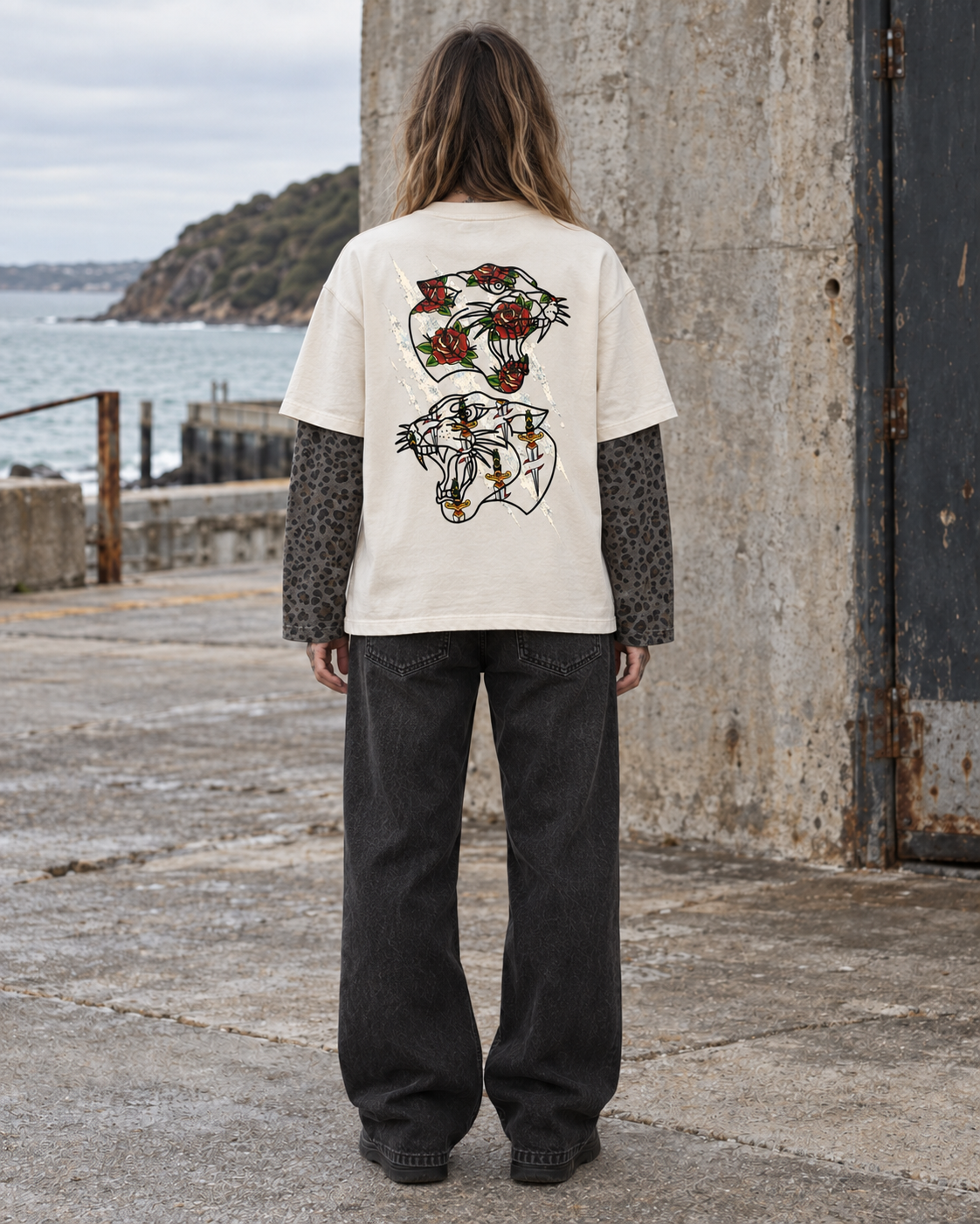 Double Fang Leopard-Sleeve Layered T-Shirt — Beardy x Flash Supply Co.