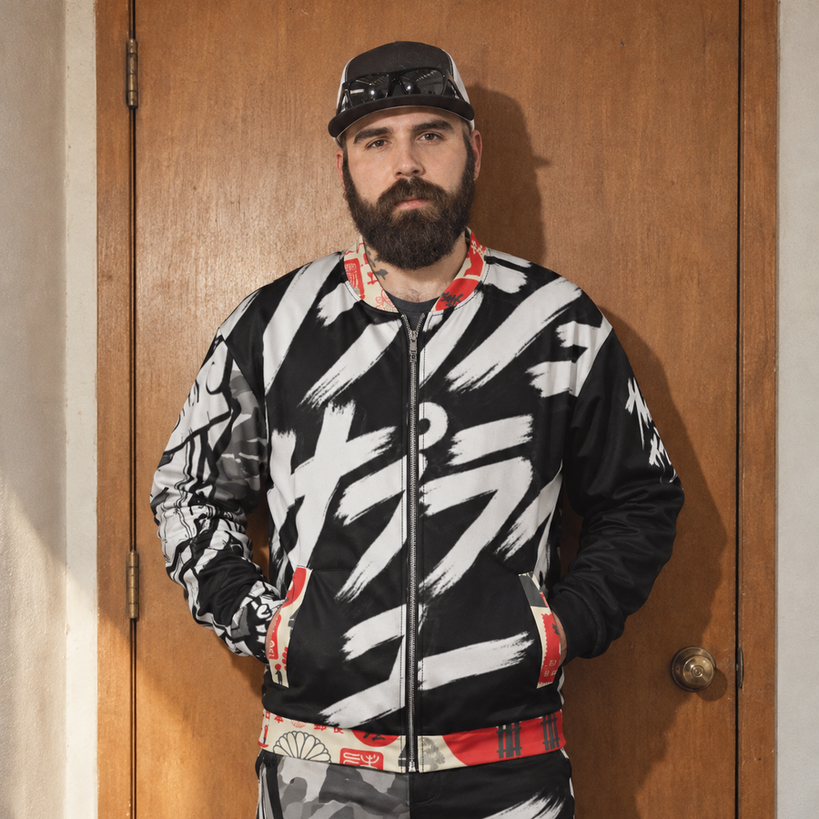 Static Divide All-Over Print Bomber Jacket — Thalo Halo x Flash Supply Co.