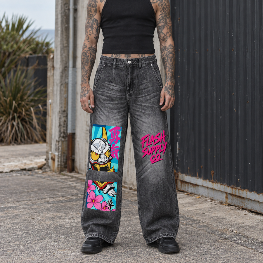 Neon Ronin Vintage-Wash Wide-Leg Jeans — Thalo Halo x Flash Supply Co.