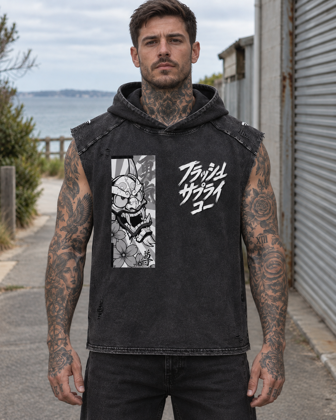 Neon Ronin Snow-Wash Hooded Tank — Thalo Halo x Flash Supply Co.