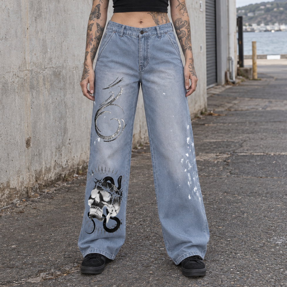 Crowned in Chaos Vintage-Wash Splatter Jeans — Amy.tattooer x Flash Supply Co.