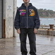 Cereal Killer Vintage-Wash Hooded Denim Jacket — Thalo Halo x Flash Supply Co.