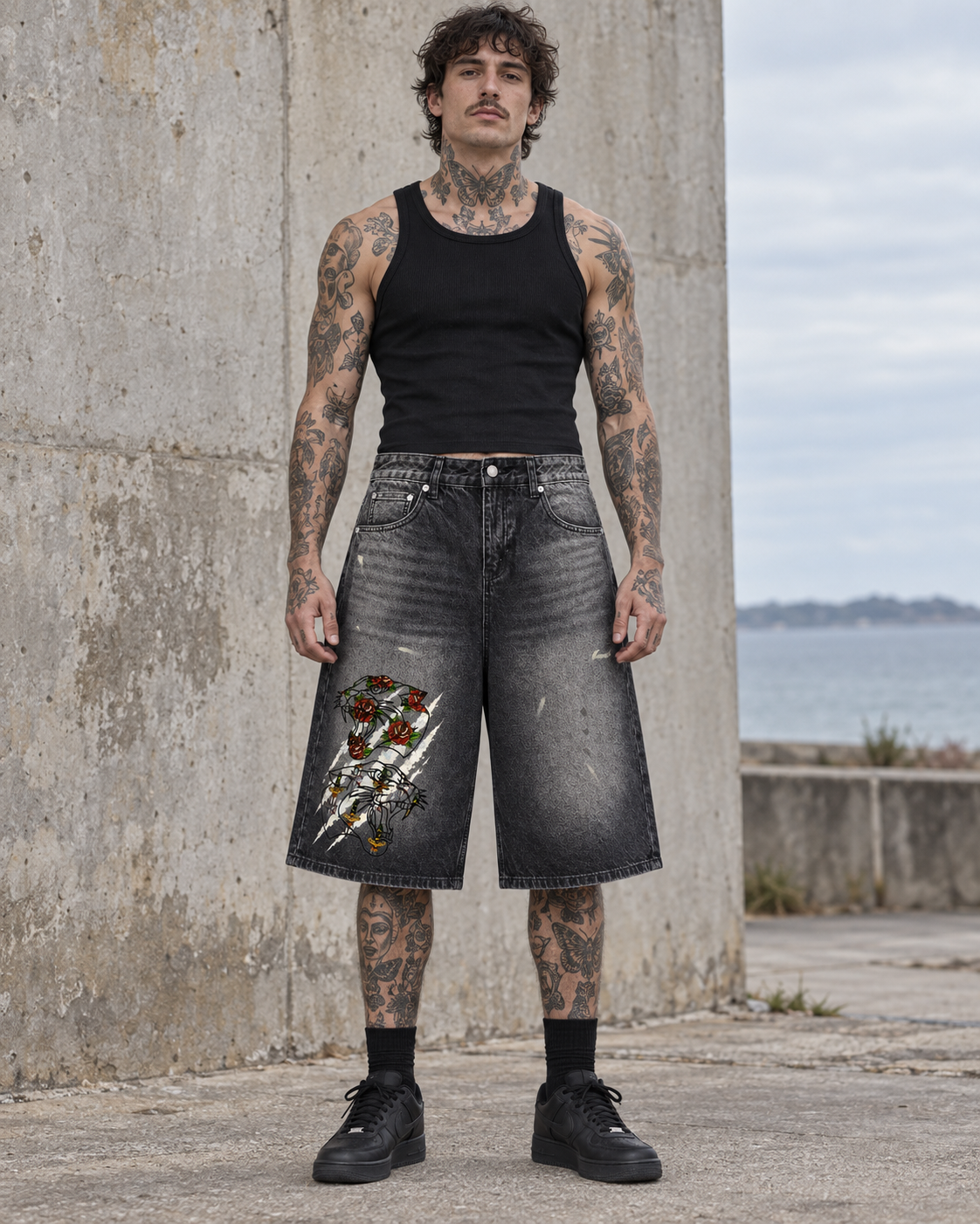 Double Fang Vintage-Wash Denim Shorts — Beardy x Flash Supply Co.