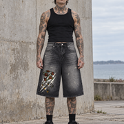 Double Fang Vintage-Wash Denim Shorts — Beardy x Flash Supply Co.