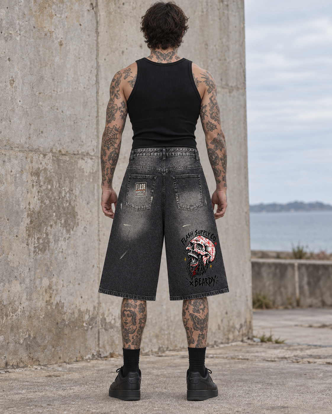 Double Fang Vintage-Wash Denim Shorts — Beardy x Flash Supply Co.