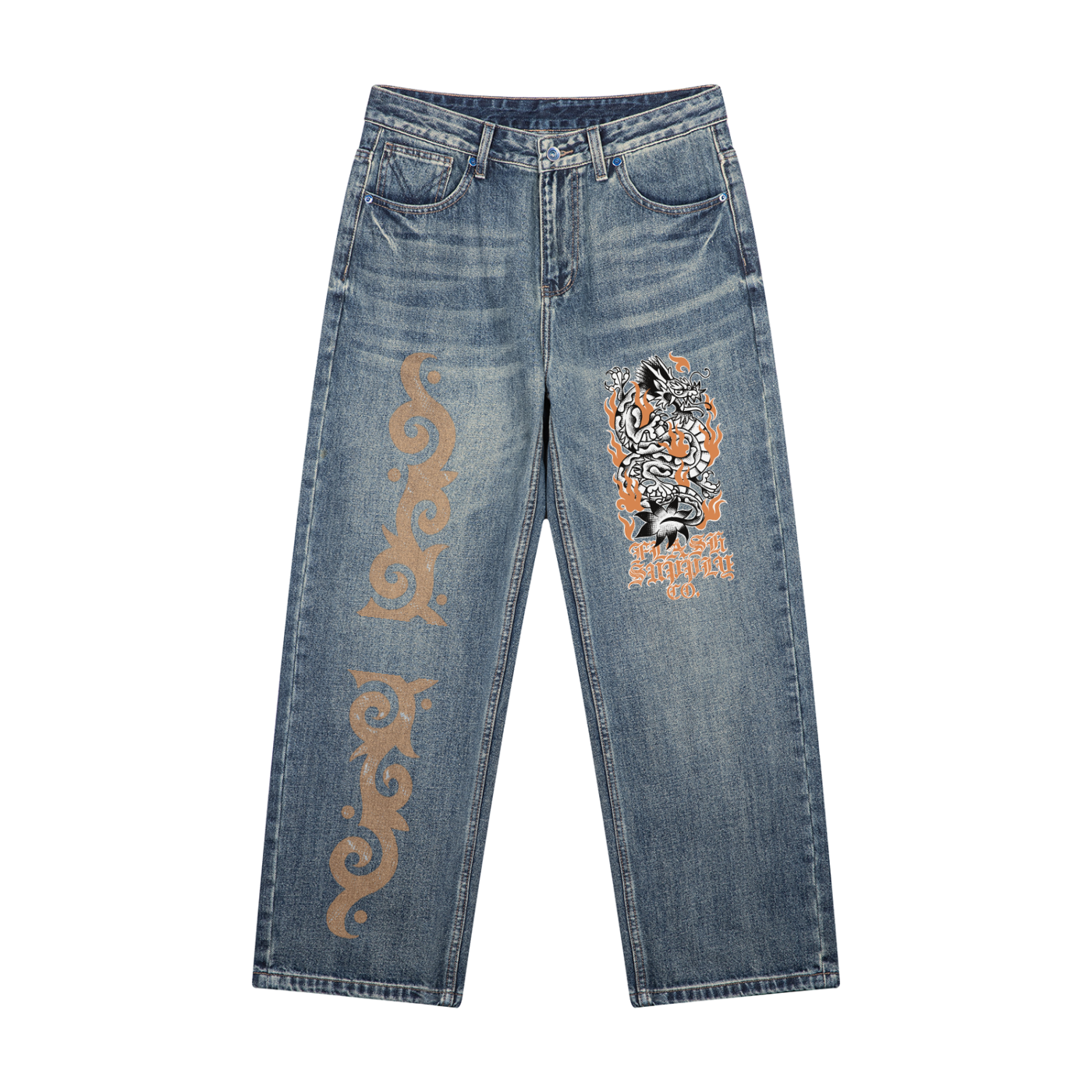 Half-Tone Horror Ritual Vintage-Wash Jeans — Nathan Murphy x Flash Supply Co.