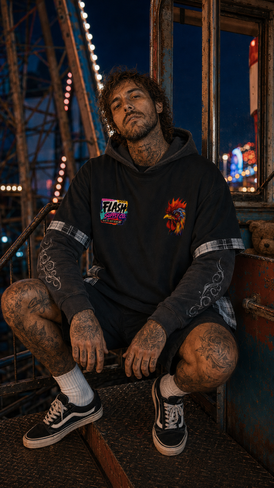 Early Riser Plaid-Panel T-Shirt — Thalo Halo x Flash Supply Co.